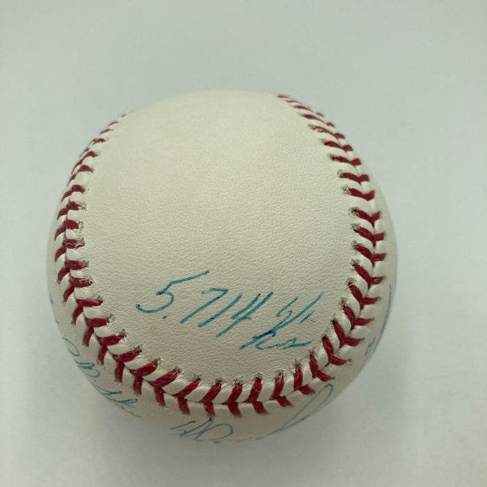 Beautiful Nolan Ryan Signed Heavily Inscribed Career STAT Baseball JSA COA