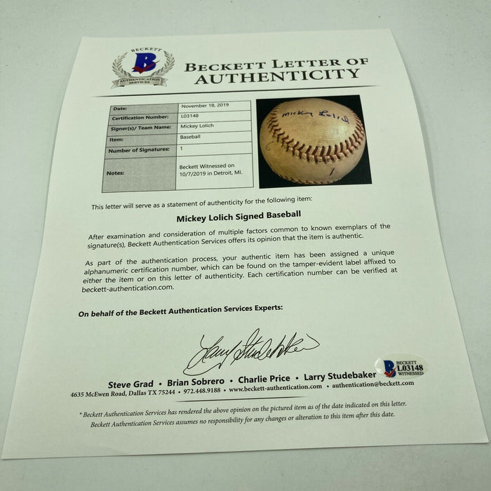 Mickey Lolich Signed Career Win No. 53 Final Out Game Used Baseball Beckett COA