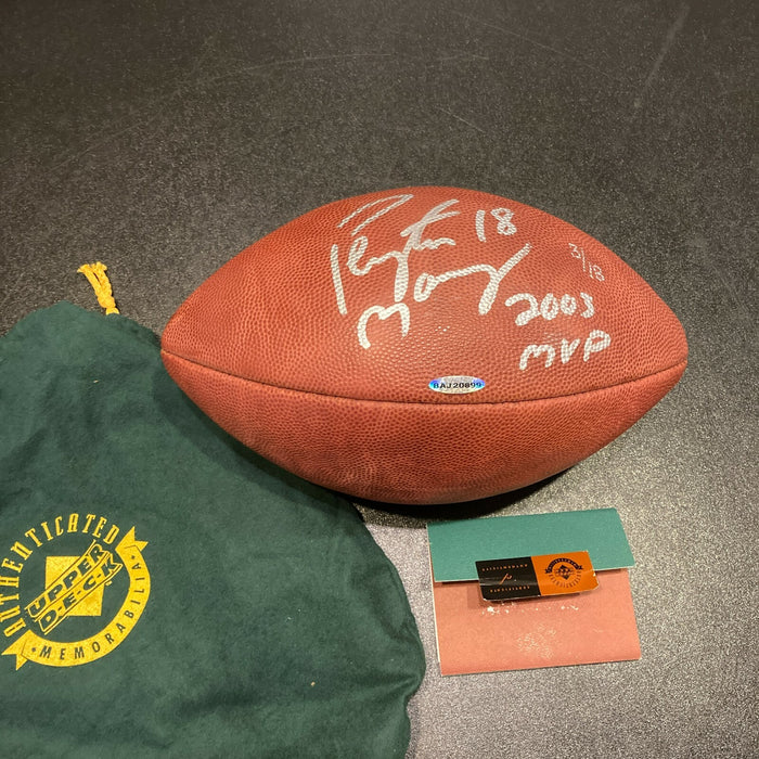 Peyton Manning "#18 2003 MVP" Signed Wilson NFL Game Football UDA Upper Deck COA