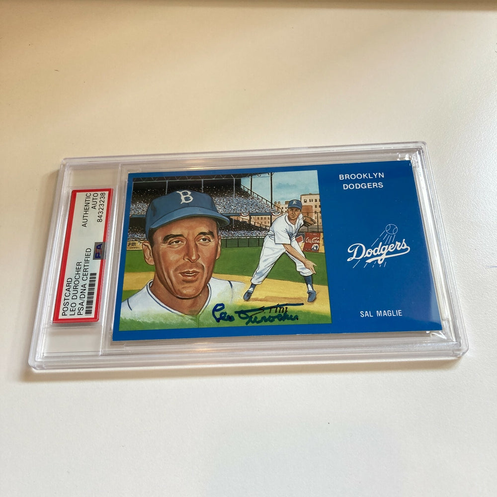 Leo Durocher Signed Autographed Brooklyn Dodgers Postcard PSA DNA