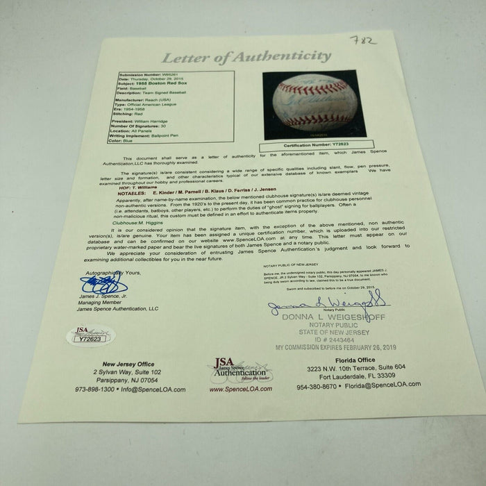 1955 Boston Red Sox Team Signed American League Baseball JSA COA