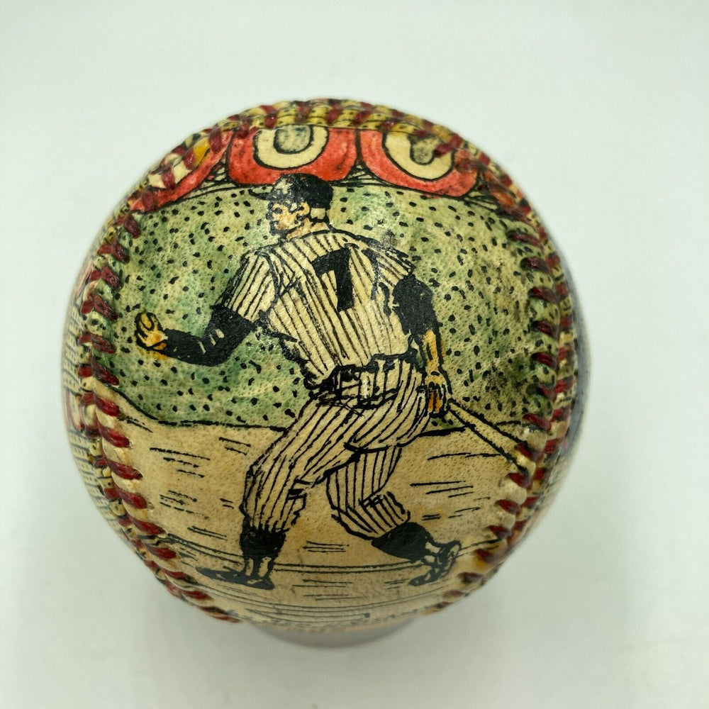 Beautiful Mickey Mantle Hand Painted George Sosnak Folk Art Signed Baseball