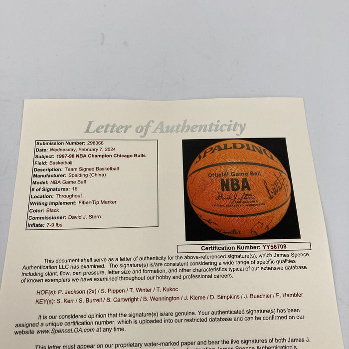 1997-98 Chicago Bulls NBA Champs Team Signed Game Basketball The Last Dance JSA