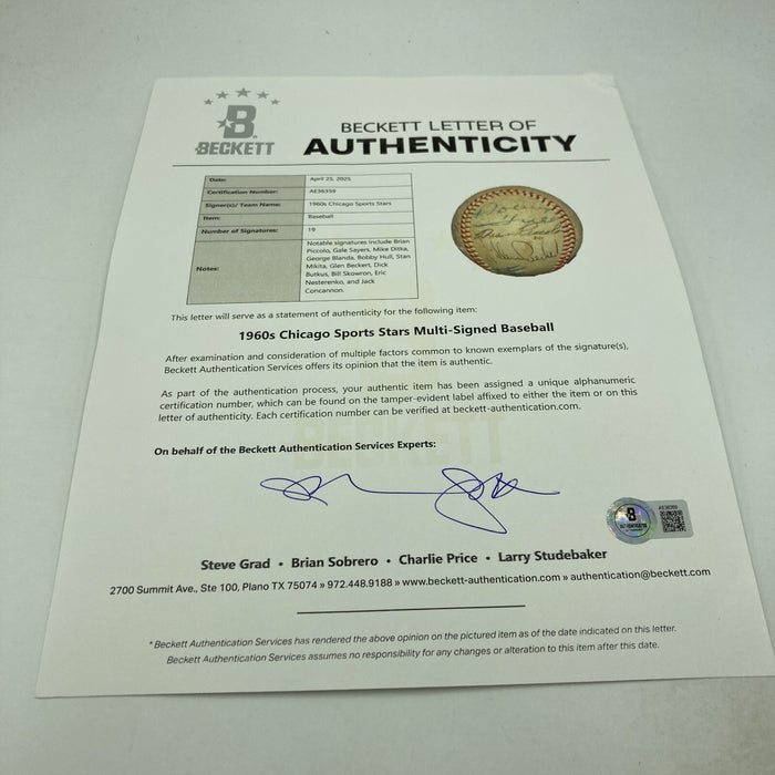 Brian Piccolo 1960's Chicago Greats Signed Baseball PSA DNA & Beckett COA