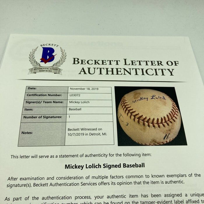 Mickey Lolich Signed Career Win No. 113 Final Out Game Used Baseball Beckett COA