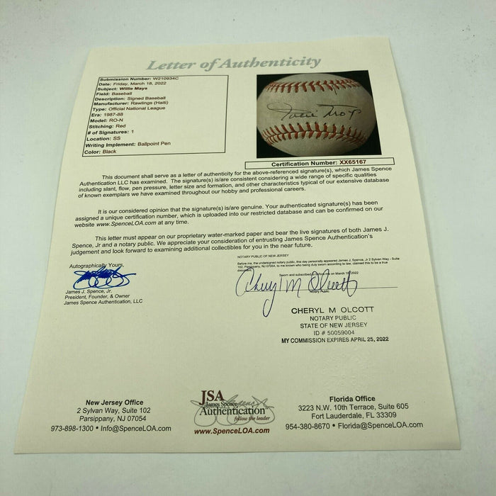 Willie Mays Signed Official National League Baseball JSA COA