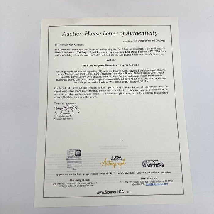 1966 Los Angeles Rams Team Signed Football JSA COA