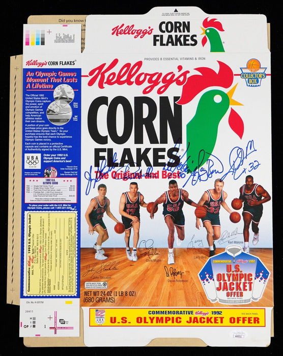 1992 Dream Team Olympics Team USA Signed Corn Flakes Box 5 Sigs JSA COA