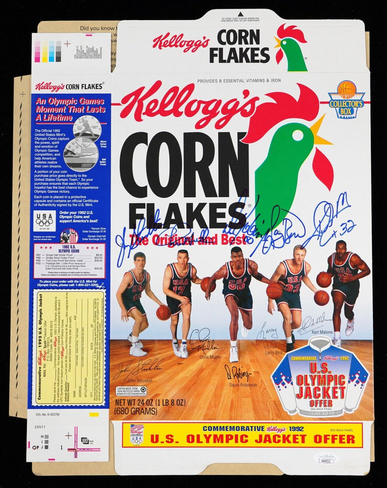 1992 Dream Team Olympics Team USA Signed Corn Flakes Box 5 Sigs JSA COA