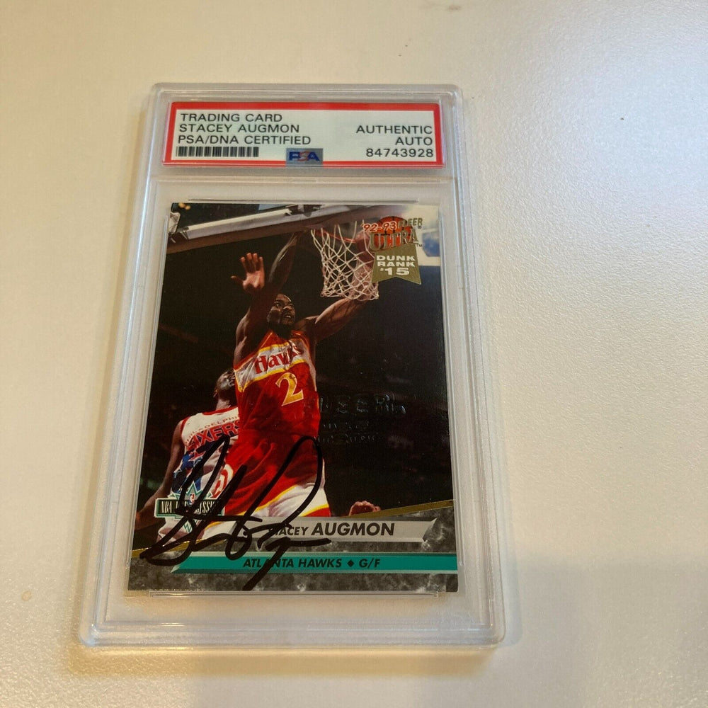 Rare 1992-93 Fleer Stacey Augmon Signed Promo Card With Fleer Stamp PSA DNA