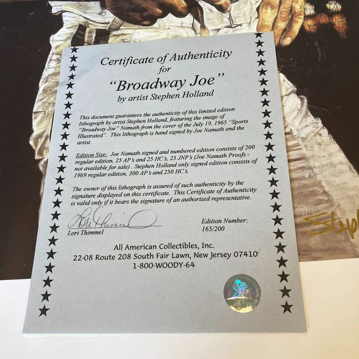 Joe Namath Signed 28x40 Broadway Joe Artist Proof Stephen Holland JSA COA