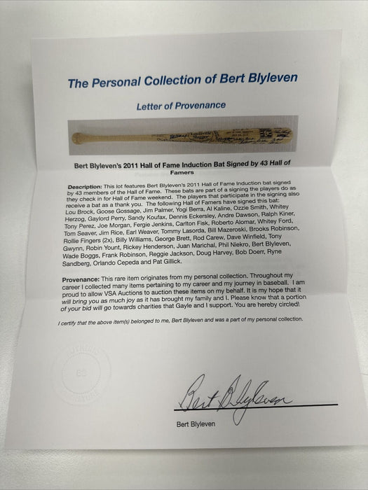 Beautiful 2011 Hall Of Fame Induction Signed Baseball Bat 44 Sigs Beckett COA