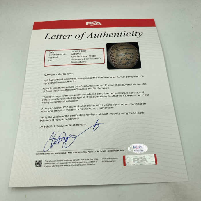 Roberto Clemente 1956 Pittsburgh Pirates Team Signed Baseball PSA DNA COA