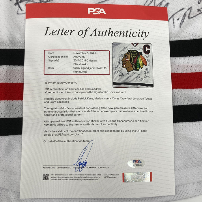 2014–15 Chicago Blackhawks Stanley Cup Champs Team Signed Jersey PSA DNA Beckett