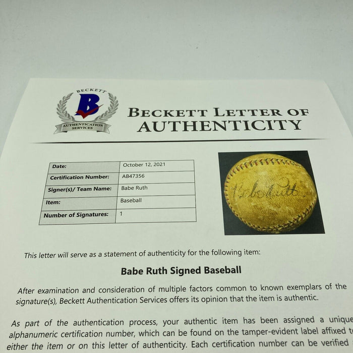 Babe Ruth Single Signed American League Baseball JSA & Beckett COA
