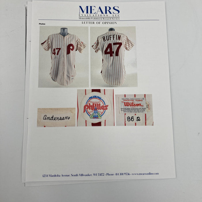 Larry Anderson Bruce Ruffin Game Used Philadelphia Phillies Jersey MEARS A10