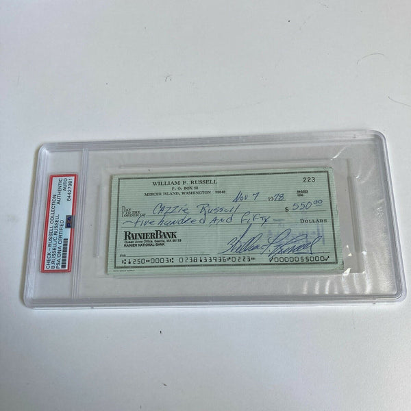 Bill Russell Signed Autographed Bank Check PSA DNA Boston Celtics HOF Legend