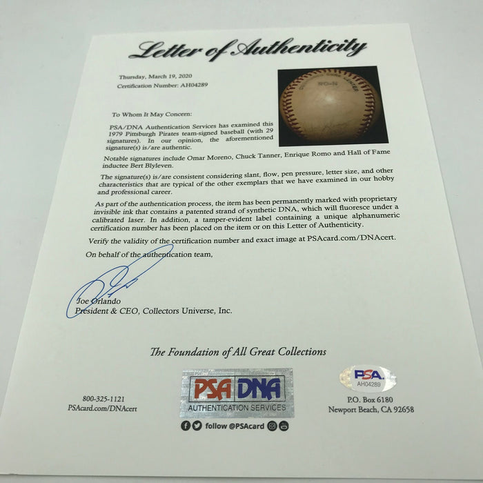 1979 Pittsburgh Pirates World Series Champs Team Signed NL Baseball PSA DNA COA
