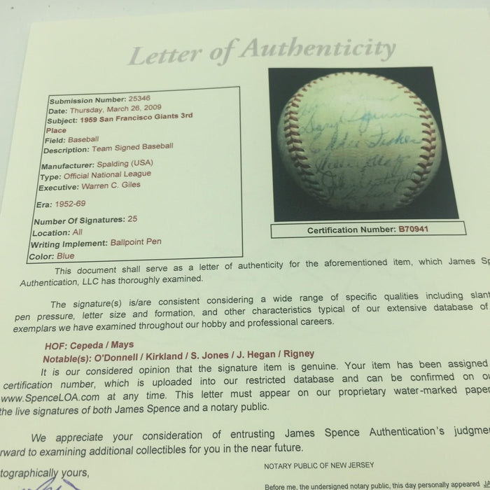 The Finest 1959 San Francisco Giants Team Signed Baseball Willie Mays PSA DNA