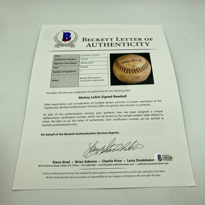 Mickey Lolich Signed Career Win No. 33 Final Out Game Used Baseball Beckett COA