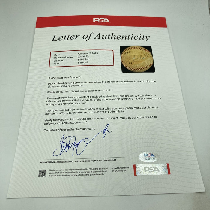 Babe Ruth Single Signed Official American League Baseball PSA DNA COA