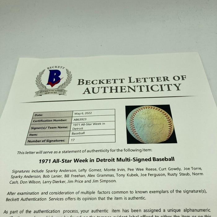 1971 All Star Game Attendees HOF Multi Signed Baseball Beckett COA