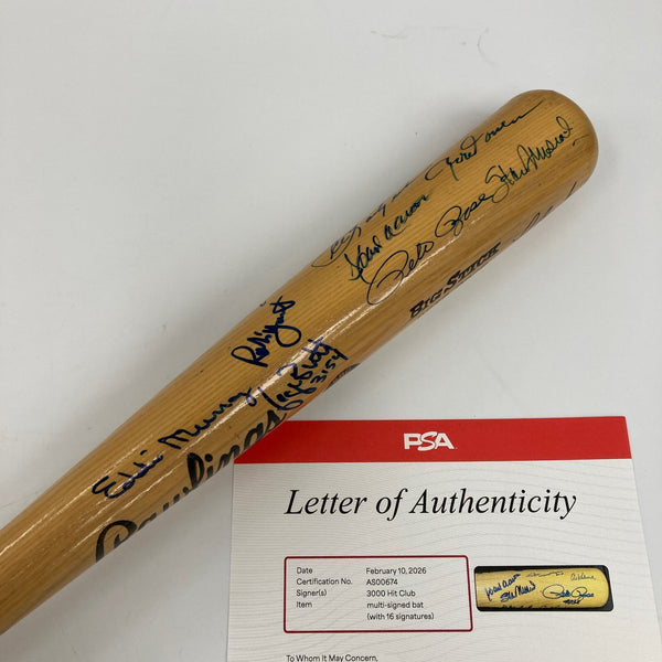 3,000 Hit Club Multi Signed Baseball Bat Willie Mays Hank Aaron 16 Sigs PSA DNA