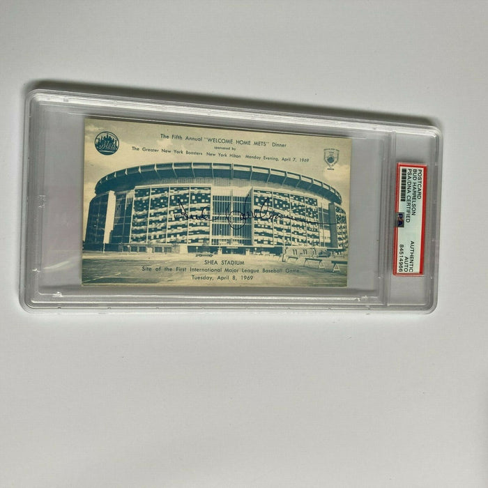 Bud Harrelson Signed 1969 New York Mets Shea Stadium Postcard PSA DNA RARE