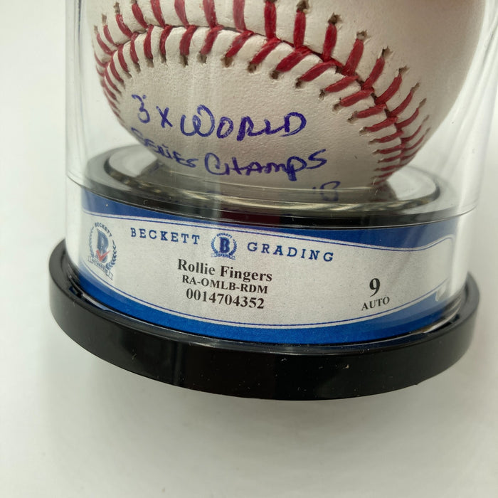 Rollie Fingers Signed Inscribed STAT Baseball Beckett BGS Graded MINT 9