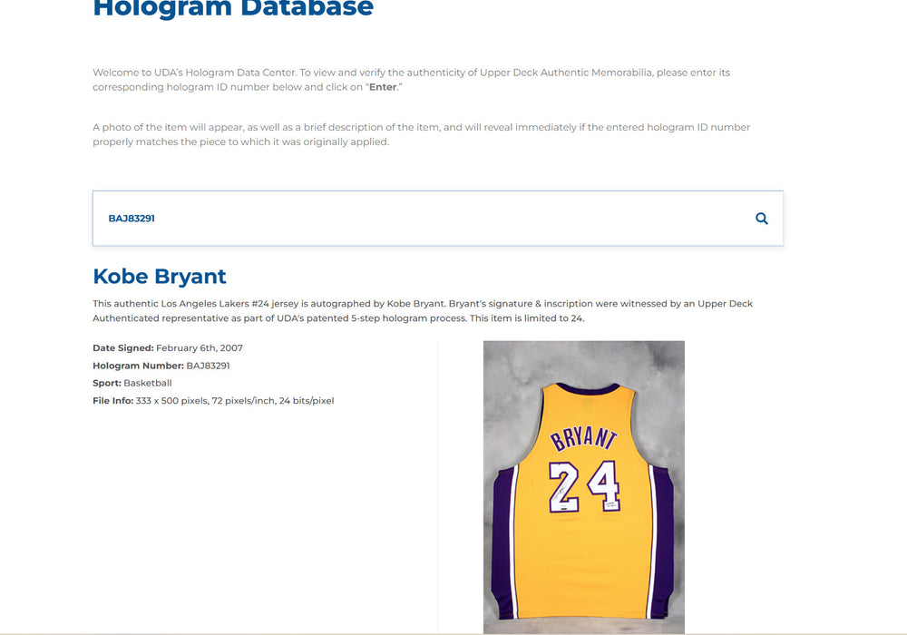 Kobe Bryant "CARPE DIEM" Signed Inscribed Los Angeles Lakers Jersey JSA UDA 5/24