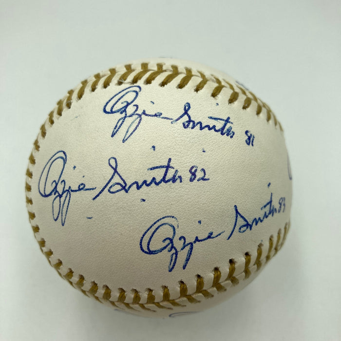 Incredible Ozzie Smith Gold Glove Signed Inscribed Baseball 13 Signatures! JSA