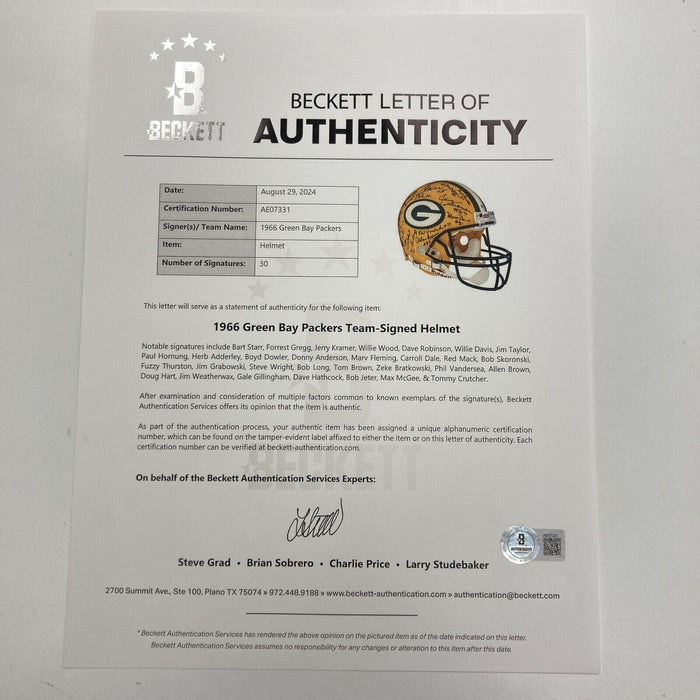 1966 Green Bay Packers Super Bowl I Champs Team Signed Helmet PSA DNA & Beckett