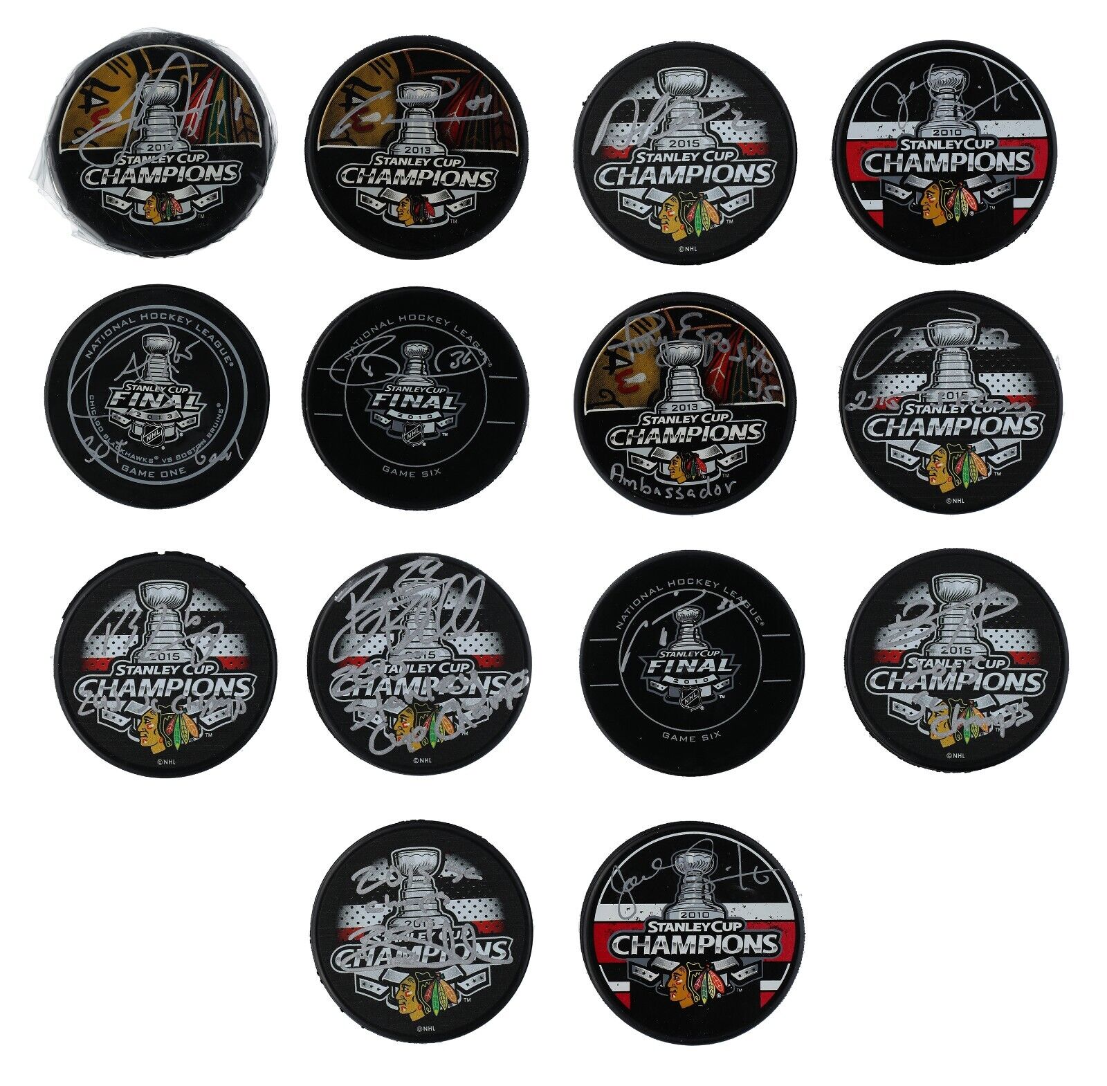 Chicago Blackhawks Signed Stanley Cup Puck Collection 14 Pucks