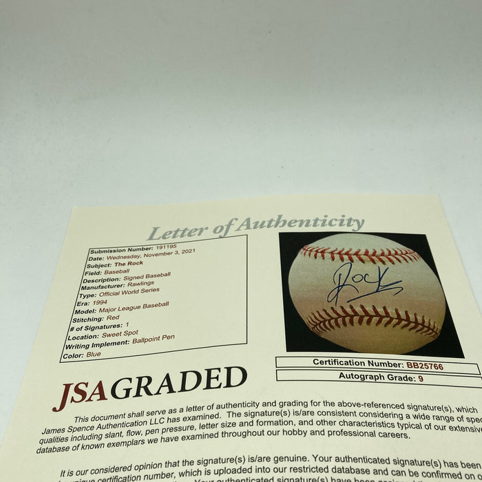 Dwayne "The Rock" Johnson Single Signed World Series Baseball JSA Graded MINT 9
