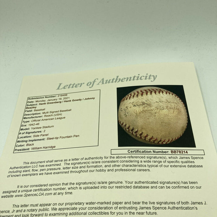 Extraordinary "Captain" Hank Greenberg 1942 World War Two Signed Baseball JSA