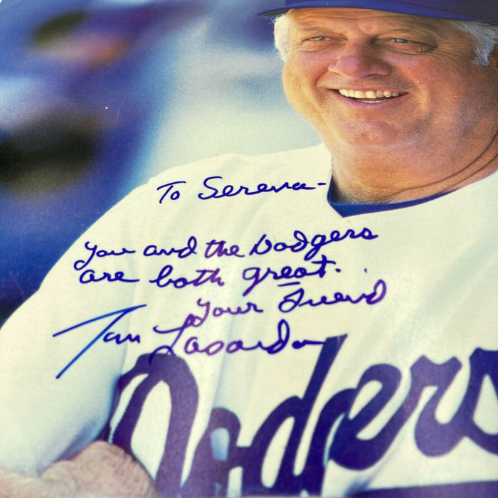 Tommy Lasorda Signed Game Used Baseball & Photo To National Anthem Singer JSA