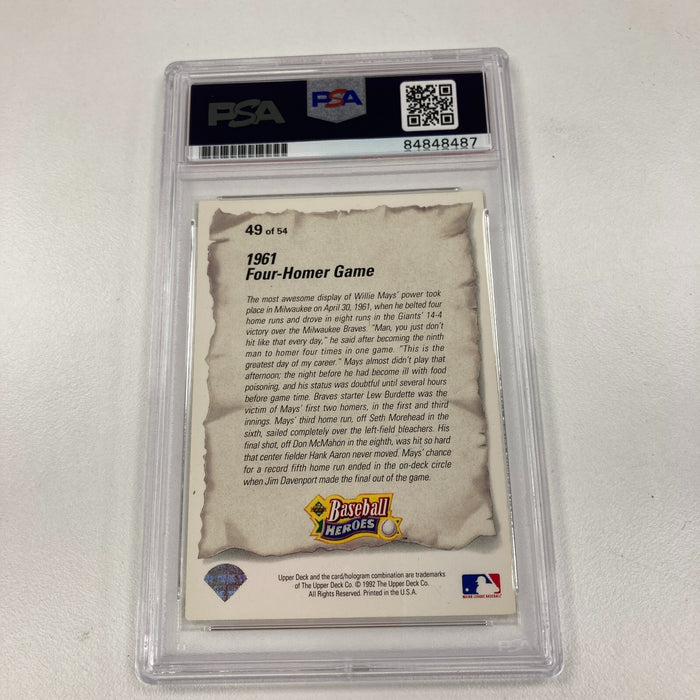 1992 Upper Deck Willie Mays Baseball Heroes Signed Baseball Card PSA DNA