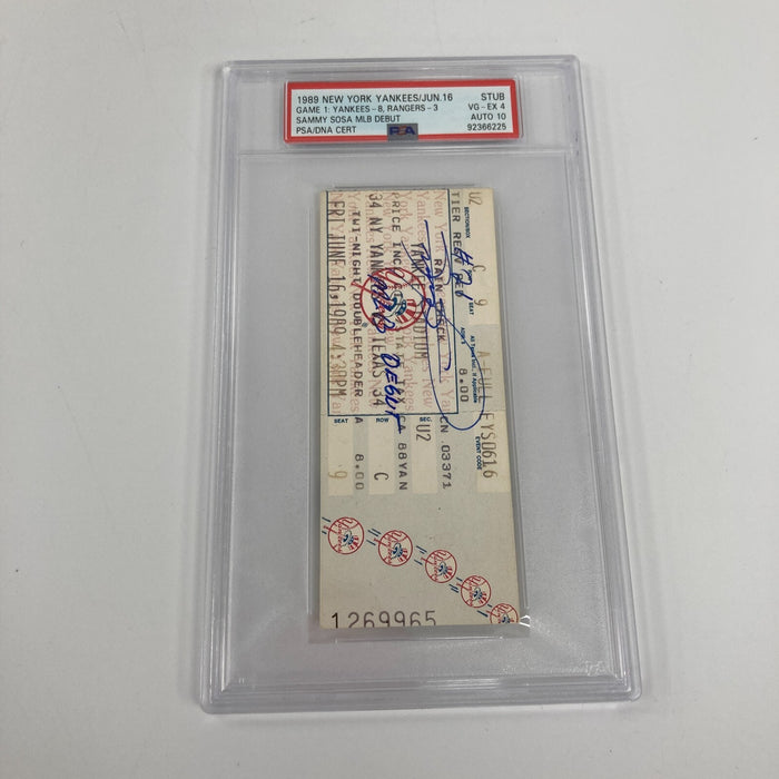 Sammy Sosa Signed 1989 MLB Debut Ticket PSA DNA Auto Grade 10 One Of One 1/1