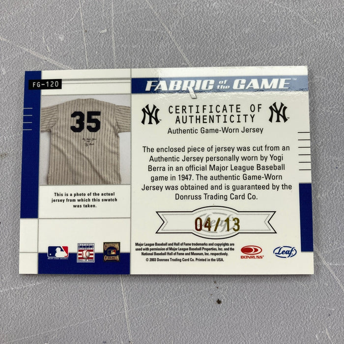 Yogi Berra 2003 Leaf Certified Materials Fabric of the Game Jersey #'d 4/13