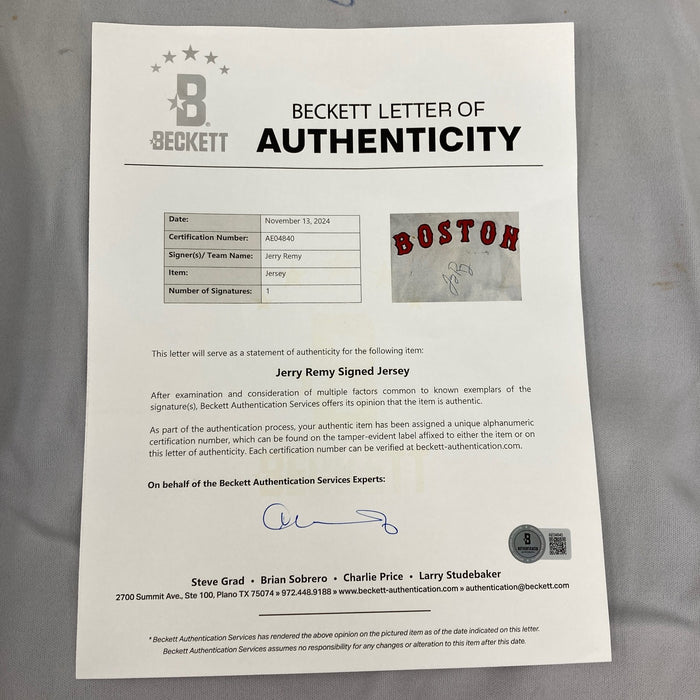 Jerry Remy Signed 1977 Boston Red Sox Game Used Jersey PSA DNA & Beckett COA