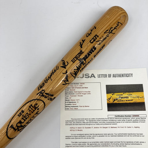Hank Aaron Eddie Mathews Willie Stargell Gary Carter HOF Signed Baseball Bat JSA