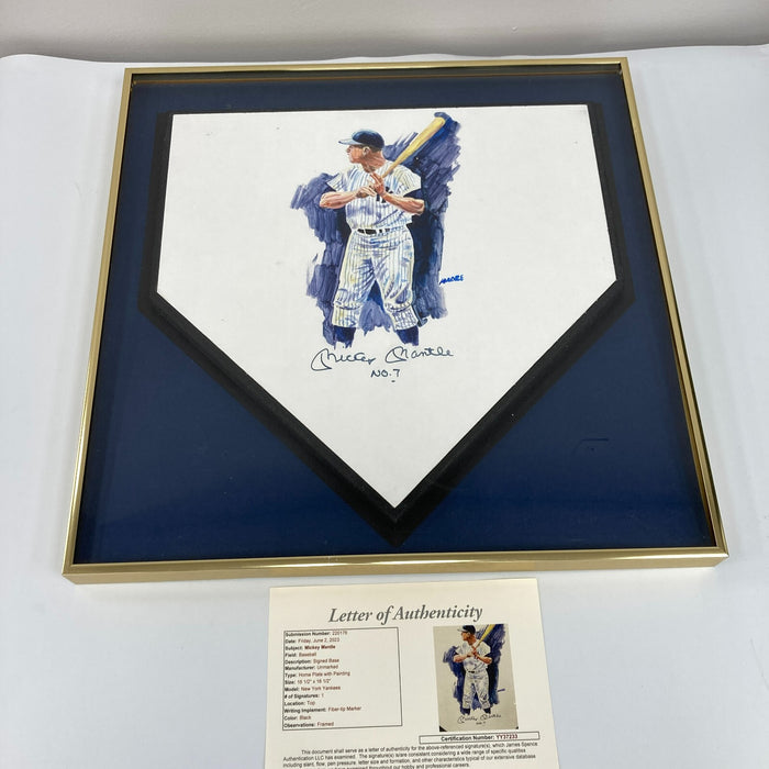 Beautiful Mickey Mantle No. 7 Signed Hand Painted Art Home Plate JSA COA