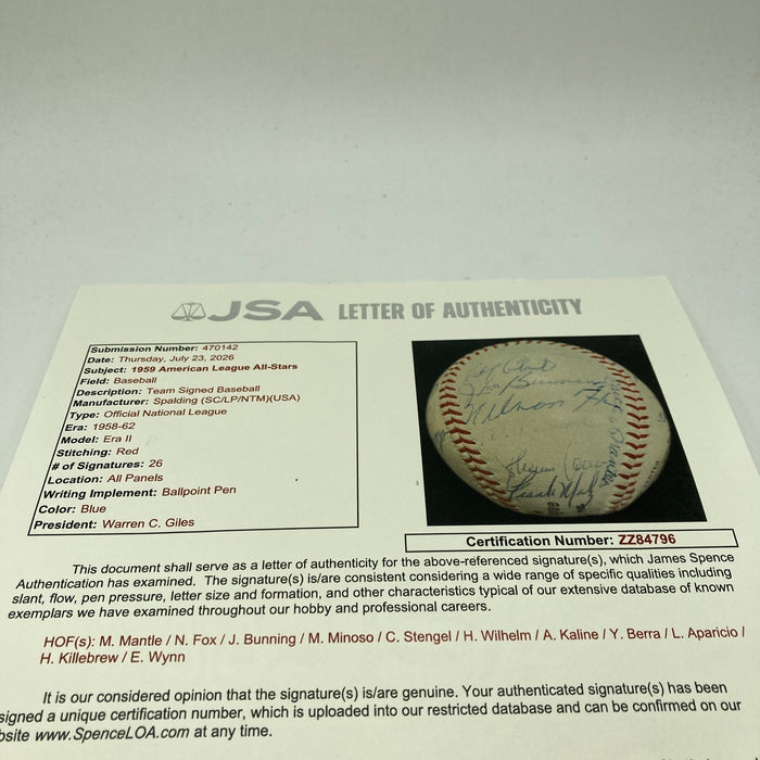1959 All Star Game Team Signed Baseball Mickey Mantle JSA COA