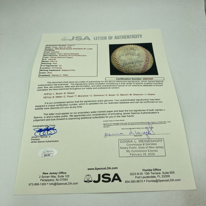 1964 St. Louis Cardinals World Series Champs Team Signed Baseball JSA COA
