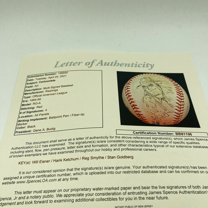 Cartoonist Signed Baseball Stan Goldberg Hank Ketcham Will Eisner Reg Smythe JSA