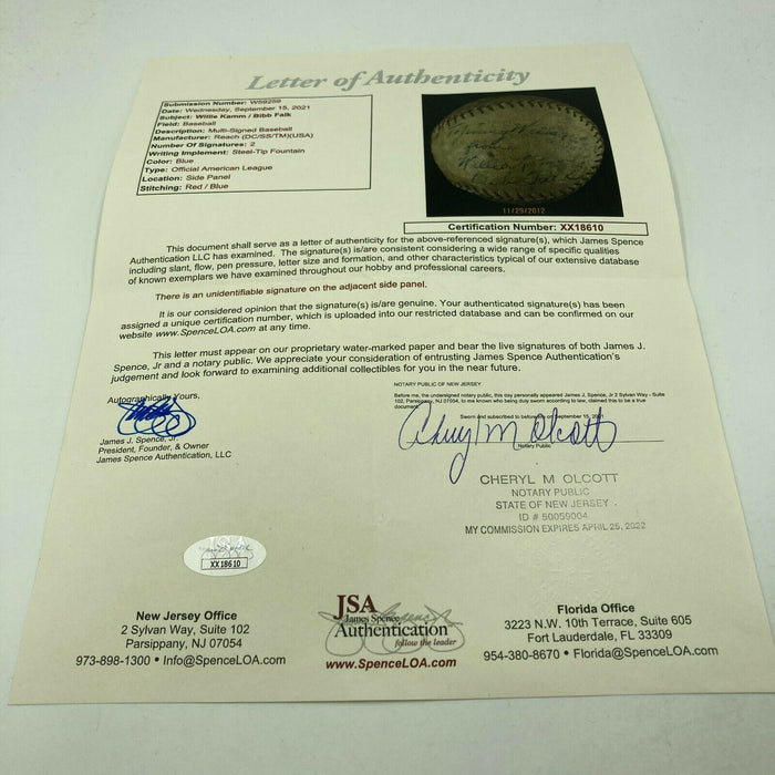Bibb Falk & Willie Kamm Signed 1923 American League Game Used Baseball JSA COA