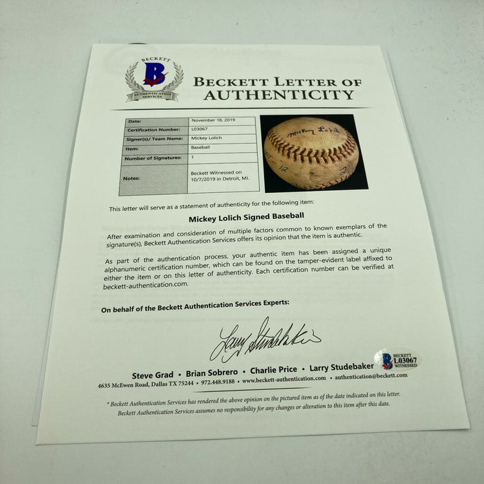 Mickey Lolich Signed Career Win No. 104 Final Out Game Used Baseball Beckett COA