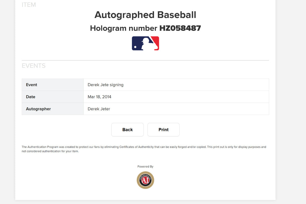 Derek Jeter Signed Charles Fazzino Hand Painted Pop Art Baseball MLB & Steiner
