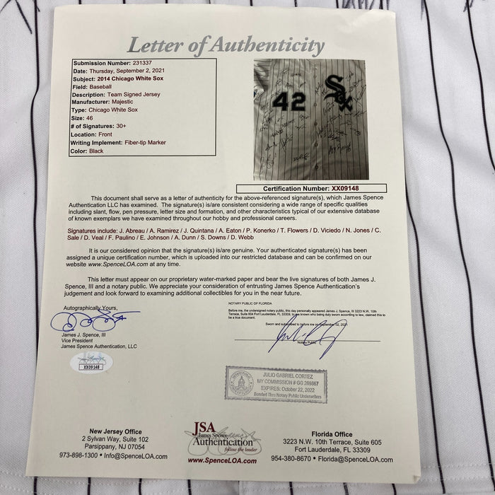 2014 Chicago White Sox Team Signed Jackie Robinson Day Jersey JSA COA & MLB Auth