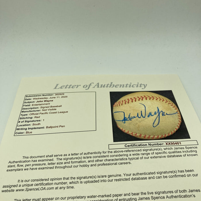 Historic John Wayne Single Signed First Pitch Baseball With JSA COA